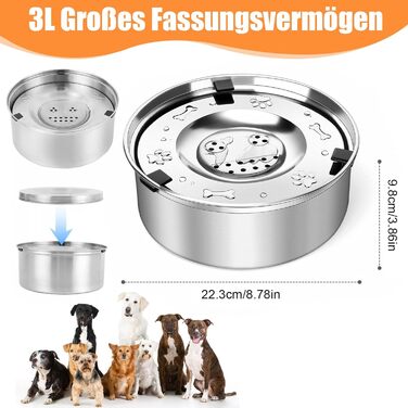 Миска для собак 3L без розливання, нержавіюча сталь, плаваюча годівниця, протиковзаюче дно, для цуценят та кошенят, здорове пиття