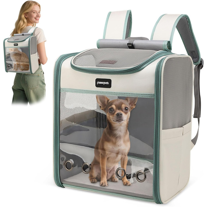 Рюкзак для котів великих порід ALLSOPETS, складаний рюкзак для собак та котів, дихаюча переноска для подорожей, прогулянок та походів (димно-зелений)