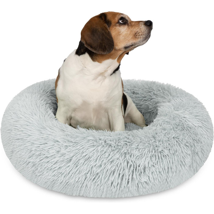 Кругле собаче ліжко Normani для великих та маленьких собак - ергономічна подушка-доннат - диванчик для собак з високим бортиком (Світло-сірий, 80x80x24 см)