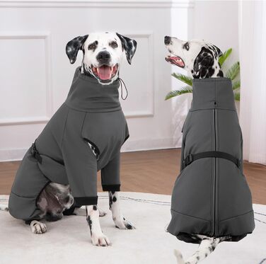 Водонепроникний теплий зимовий одяг для собак Cyponpy: куртка з блискавкою, флісова підкладка, для собак XL (довжина спини 43-47 см), сірого кольору
