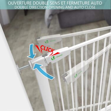 Захист для сходів Vounot: сітка без свердління, 75-108 см, для дітей, собак та котів, автоматичне закриття, магнітний замок, стопор 90°, білий (2x подовження)