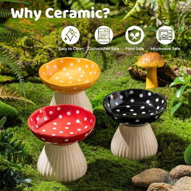 Підвищений годівниця для котів, керамічна миска у формі гриба, широка та плоска миска для котів на підставці, миска для котів, що запобігає блювоті, миска для кошенят та літніх котів (червона)