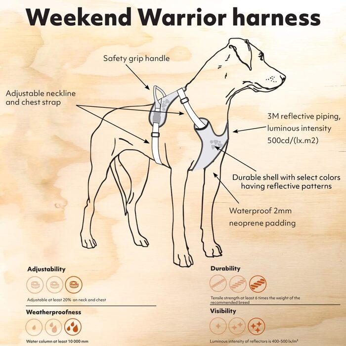 Шлея для собак Hurtta Weekend Warrior, неоново-помаранчева, 99-119,4 см