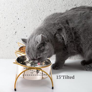 Підняті металеві миски для котів Tlence, 15° нахил, антиковзаючий стенд, зручні для вусів, проти блювання, для дрібних домашніх тварин