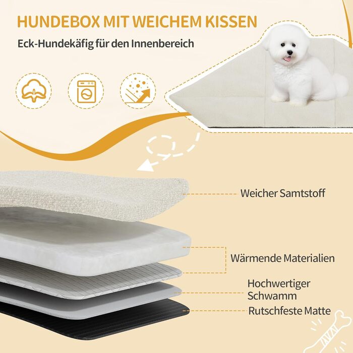 Клітка для собак Hzuaneri Eck-Hundekäfig, біла, 107 x 59,6 x 64 см, з подушкою та розсувними дверима
