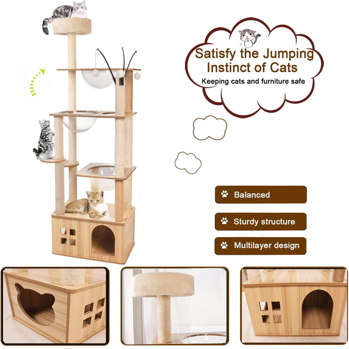 Великий котячий комплекс з подряпуванням, 173 см, XXL, 13 стовпчиків, 5 платформ, 3 космічні кораблі, 1 печера, 3 плюшеві кульки, 1 плюшева платформа для стрибків, багатошарові стовпчики, космічна капсула