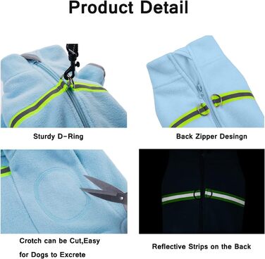 Зимовий одяг для собак, теплий м'який флісовий халат з світловідбиваючим блискавкою, костюм для собак, піжама для домашніх тварин (розмір XXL, блакитний)