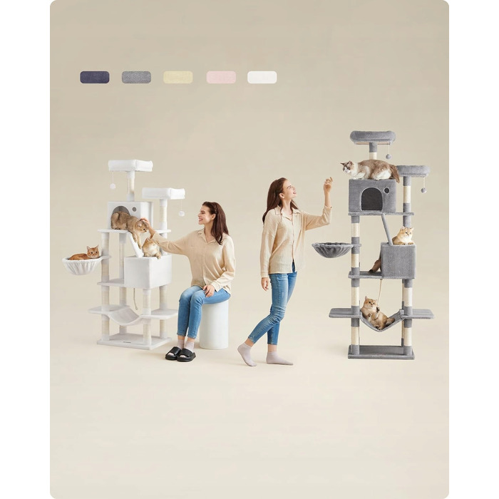 Високий когтеточка-комплекс для котів Feandrea: ігровий центр з лежаком та стовпчиком (161 - 220 см)