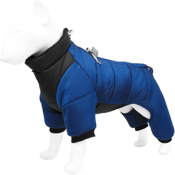 Теплий флісовий зимовий одяг для собак з отвором для повідка та нагрудника. Водонепроникна куртка для маленьких, середніх та великих собак (M, XXXL, Синій)