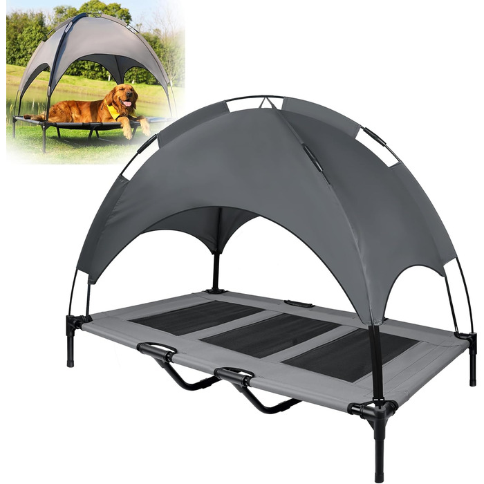 Підстилка для тварин з балдахіном, піднята лежанка для собак, лежанка для собак з металевим каркасом, лежанка для собак з тканини, дихаюча, лежанка для котів, для використання в приміщенні та на вулиці - 76 x 61 x 76 см (122 x 92 x 102 см)