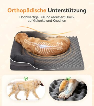 Ортопедичне ліжко для собак великих порід, м'яке, з антиковзною основою, дихаюче, сіре, 100x70x20 см
