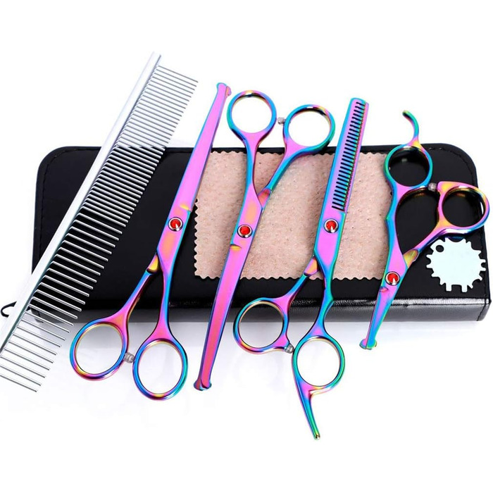 Набір професійних ножиць для грумінгу собак та котів з нержавіючої сталі. Ножиці для грумінгу з закругленими кінцями та витонченим лезом. Ідеально підходять для стрижки та витончення шерсті.