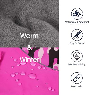 Зимовий теплий халат для собак IECOii з флісу, водонепроникний, з відбиваючими елементами, для малих, середніх та великих собак, рожевий камуфляж