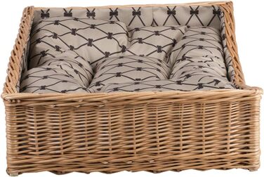 Корзина для собак та котів з плетеної лози, лежанка, 80x50 см, з подушкою (Бежевий)