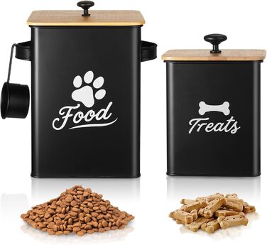 Контейнери для собачого ласощів 2 шт., Металеві контейнери для корму для собак з герметичними кришками, Чорний, 24 × 18 × 24,5 см