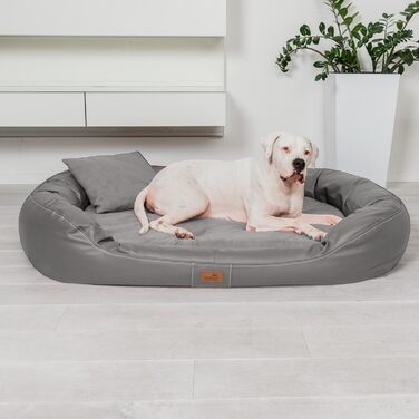 Ортопедичне ліжко для собак Tierlando® Lennart VIP з віскоеластичною матрацом та легкою у догляді оббивкою з штучної шкіри. Розмір: 85x65 см, Колір: сірий (06), Розмір: 140 x 100 x 30 см