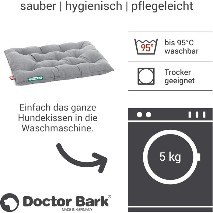 Ортопедичне собаче ліжко Doctor Bark Urban - для середніх собак, 70x50 см, сірий колір, Made in Germany. Можна прати до 95°C, міцне, для дому та вулиці.