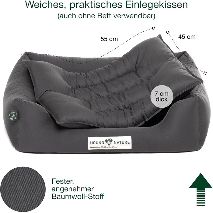 М'яке собаче ліжко HOUND & NATURE Bern Eco, розмір S (75x60 см), сіре - зручне та миється