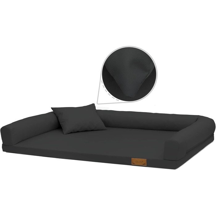 Ортопедичне ліжко для собак Juelle, великі породи, розмір L (120x90x20 см), графіт, знімний чохол, машинного прання