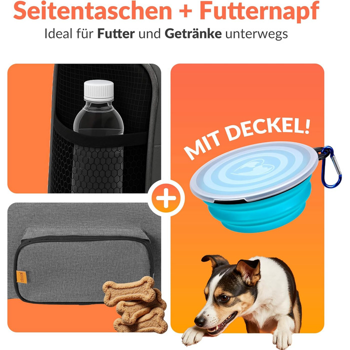 Транспортна переноска для котів CADOCA® до 20 кг, складана, з дахом від сонця та дощу, з підстаканником, дихаюча, комфортна, з обертовим матрацом, сіра