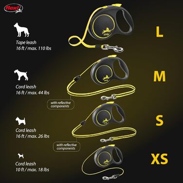 Рулетка-поводок для собак FLEXI New Fun Neon, 4,8 м, до 50 кг, чорний з неоном, автоматичний, зручний і стильний
