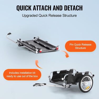 VEVOR Причіп для велосипеда, вантажопідйомність 88/100/72,6 кг, складаний, компактний, з універсальною муфтою, алюмінієвий каркас