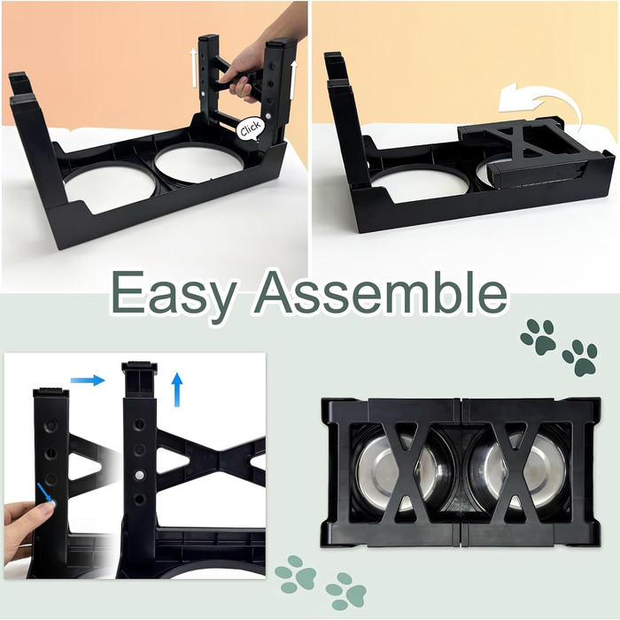 Підвищена годівниця для собак з регулюванням висоти (5 рівнів: 8см, 22см, 25см, 28см, 31см), з 2 мисками з нержавіючої сталі та 1 мискою для повільного годування, для собак маленьких, середніх та великих порід, з неслизьким дном, з BPA-free пластику, чорн