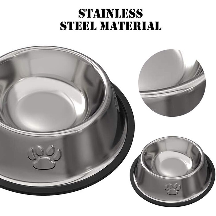 Набори мисок для котів з нержавіючої сталі, 3 шт. - для корму та води, з гумовим дном