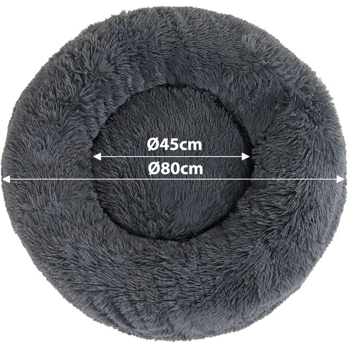 Кругле ліжко для собак та котів Lionto, Ø 80 см, м'яке, плюшеве, з густою наповнювачем, темно-сіре, 80x80x24 см
