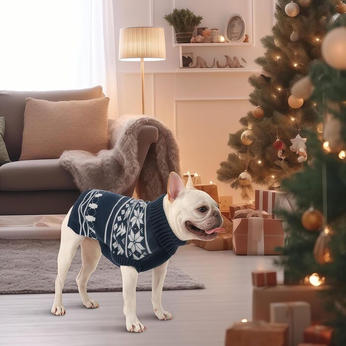Пуловер для собак на Новий Рік, теплий зимовий пуловер для маленьких собак, без рукавів, розміри XS-2XL, блакитний з сніжинкою