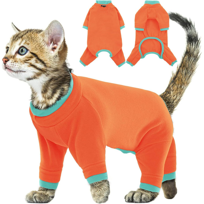 Флісовий пуловер для кота, теплий зимовий одяг для котів, комбінезон з високим коміром, теплий одяг для кошенят на осінь та зиму (AreeGrün, ) AreeGrün (S, Orange)