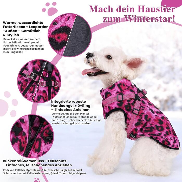 Водонепроникний теплий зимовий одяг для собак - теплий накид для собак, рожевий