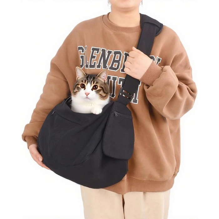 Сумка-переноска для собак та котів Lwuey, чорна, до 8 кг, регульований ремінь, дихаюча, для подорожей