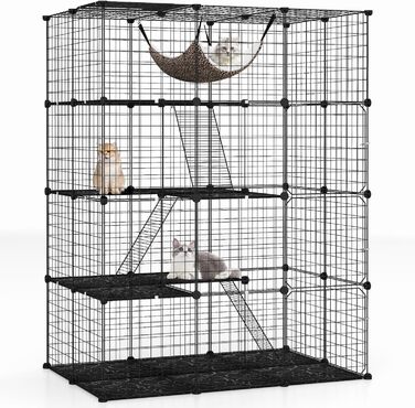 Багатоярусний вольєр для котів GYMAX з 4 рівнями, лежаком та 4 дверима, 106,5x74x143,5 см