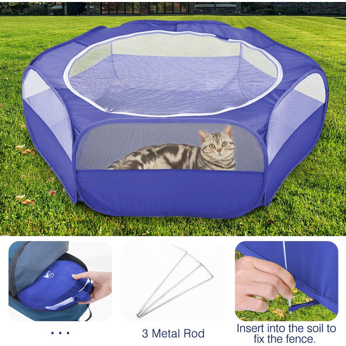 Pawaboo: вольєр для дрібних тварин, складаний, водовідштовхувальний. Підходить для кроликів, курей, кошенят, цуценят, хом'яків. З сіткою, блискавкою та нейлоновим дном – Indigo