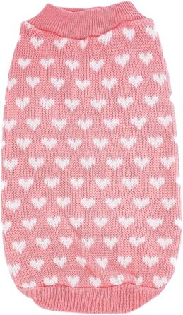 Теплий зимовий светр для домашніх тварин з сердечками для собак та котів середніх та маленьких порід – милий та затишний одяг для холодної погоди, рожевий, розмір S