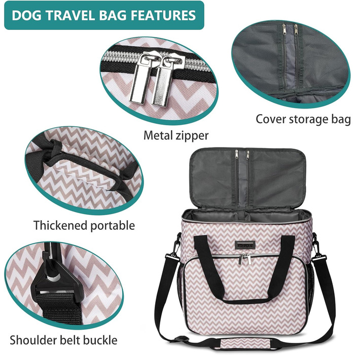 Сумка для подорожей з тваринами Baglher, переноска для собак та котів, з двома контейнерами для корму та двома силіконовими мисками; незамінний набір для подорожей з домашніми тваринами (Medium, Blw)