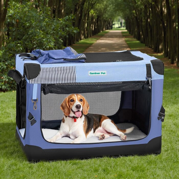 Складана переноска для собак Gardner Pet Hundebox, 66x48x48 см, з ручками та ковдрою для котів та собак до 15 кг, блакитна