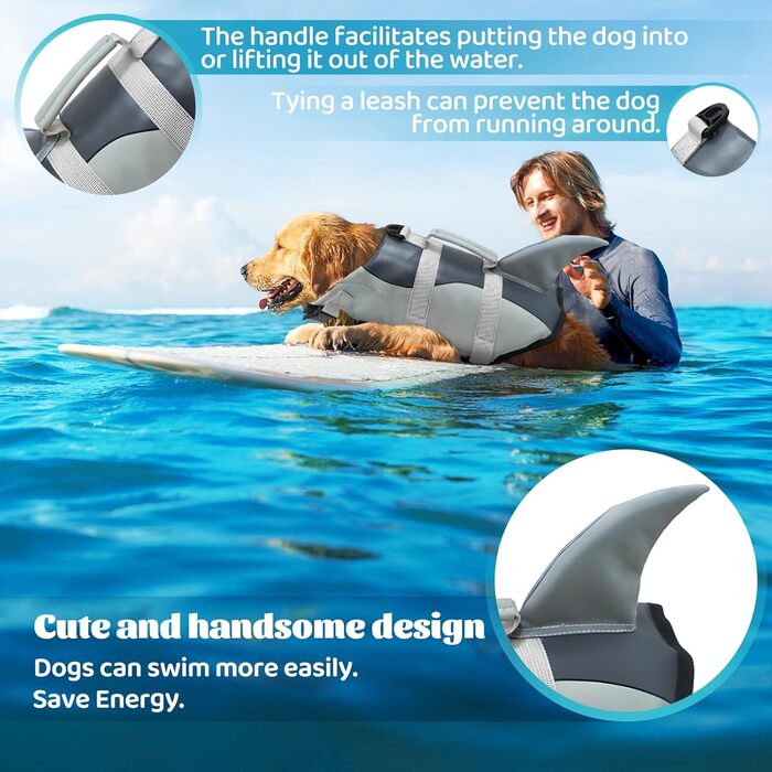 Жилет для плавання собак, жилет для тварин у вигляді акули, жилет для собак (S)