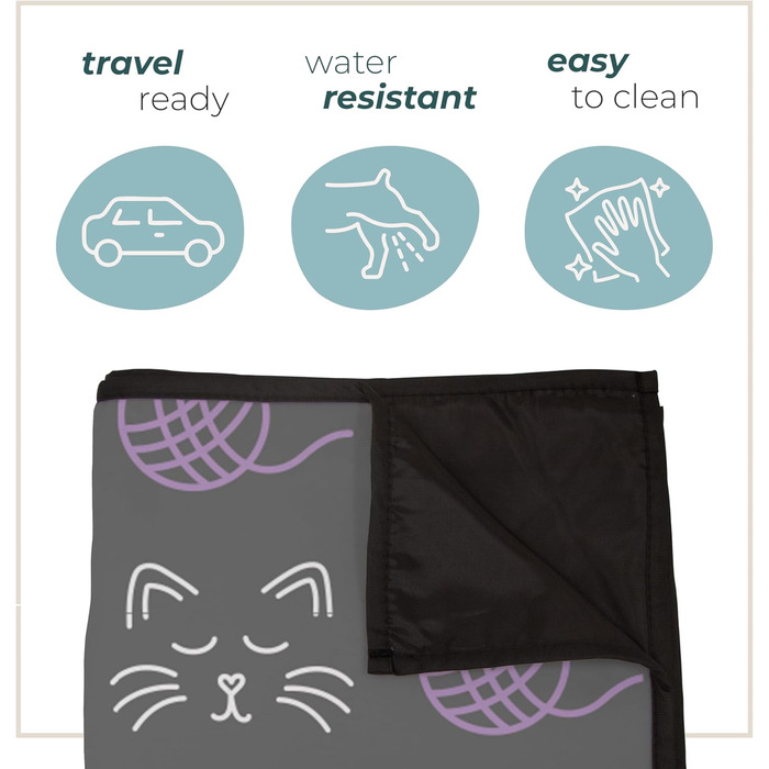 Килимок для тварин на вулицю та в будинок, 127 x 152,4 см, зручний, водонепроникний, для пікніків та подорожей, складаний, сірий, орхідея