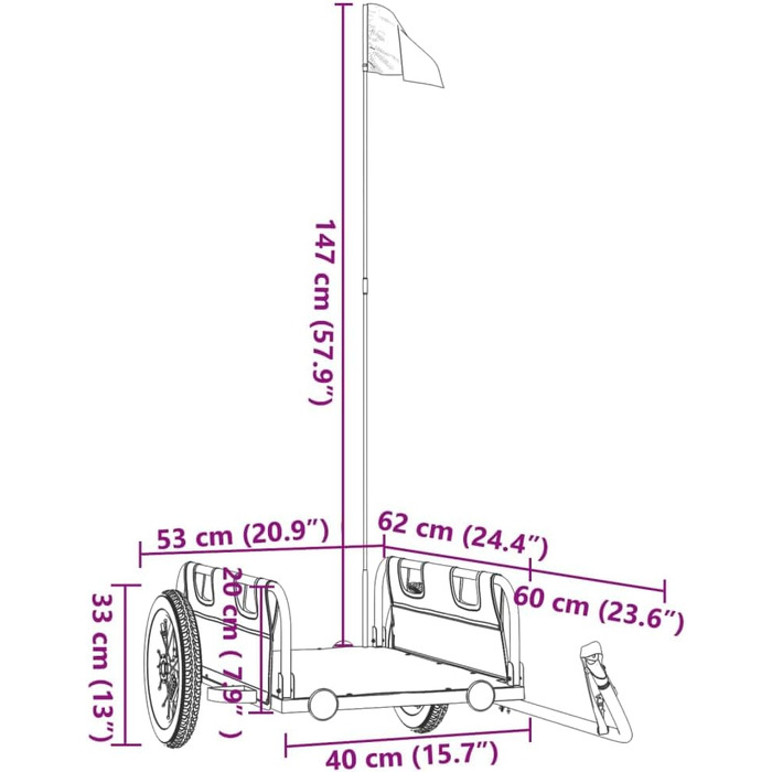 Причіп для велосипеда, вантажний, чорний, 122 x 53 x 33 см