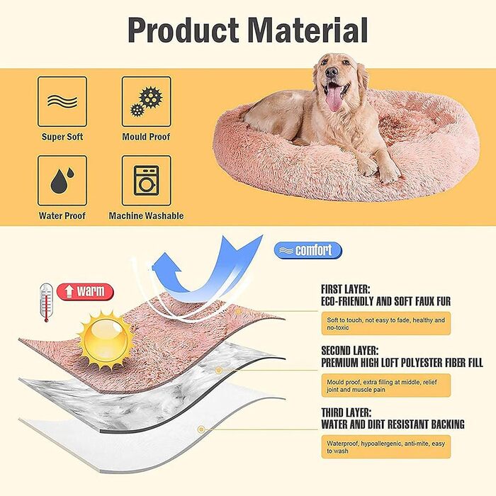 Кругле ліжко для собак та котів Haoye, плюшеве, Ø 50 см, сірого кольору