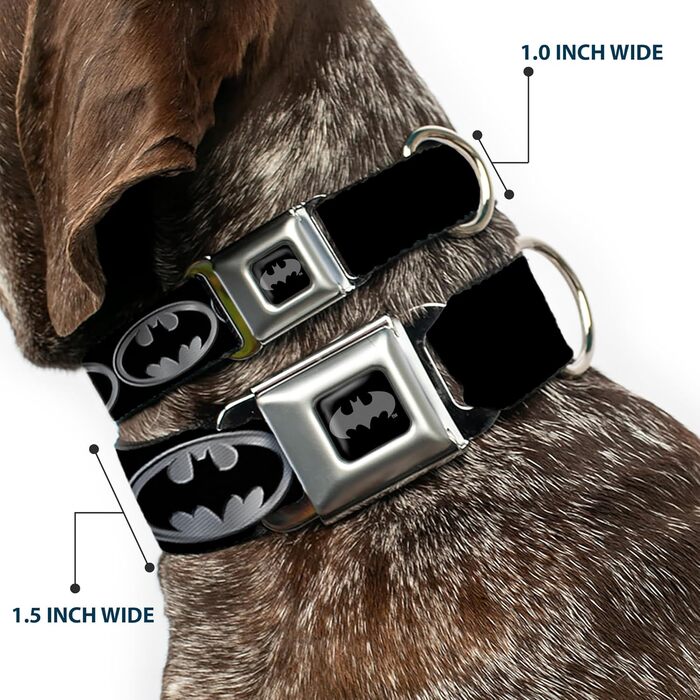 Buckle-Down нашийник для собак Batman, чорний/сріблястий, міцний, регульований