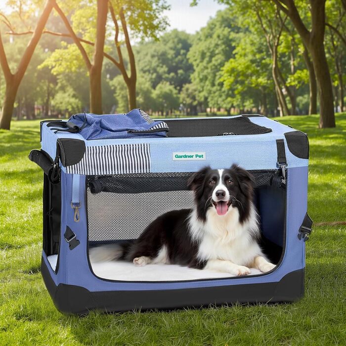 Складана переноска для собак Gardner Pet Hundebox, 66x48x48 см, з ручками та ковдрою для котів та собак до 15 кг, блакитна