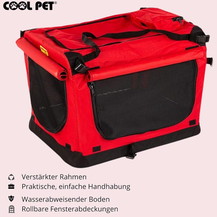 Червона складана переноска для собак 91x64x64 см 2XL, автопереноска, переноска-будка