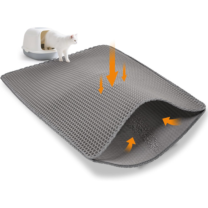 Килимок під лоток для котів Citylife, сірий, 76x53 см, водонепроникний, з антиковзким покриттям, з комірками, для легкої очистки