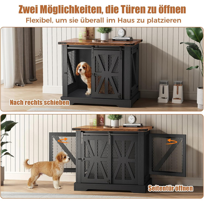 Клітка для собак, 73 см, дерев'яна будка для собак, чорна, міцна конструкція, захист від укусів, розмір 73x51x60 см