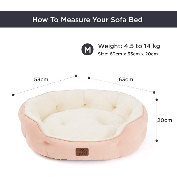 Кругле ліжко для собак Bedsure, рожеве, 63x53x20 см, для котів та собак, з антиковзною основою