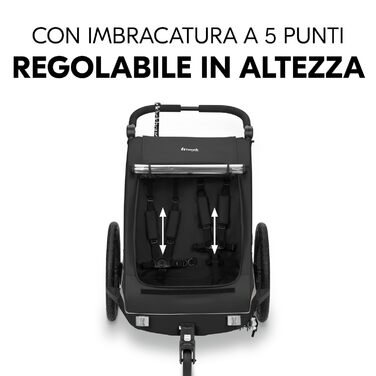 Причіп для велосипеда Hauck Dryk Duo Plus 2-в-1 для 2 дітей (6-48 місяців) з амортизацією, Buggyrad, LED ліхт, XL багажник, чорний