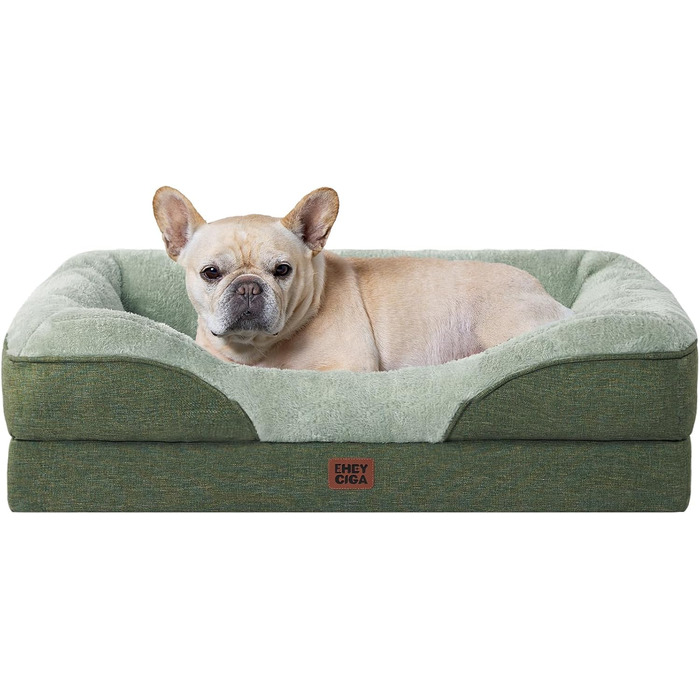 Ортопедичне ліжко для собак середніх порід EHEYCIGA, 91x68x17.5 см, Memory Foam, миється, водонепроникне, з 4 бортиками, антиковзаюче, зелене